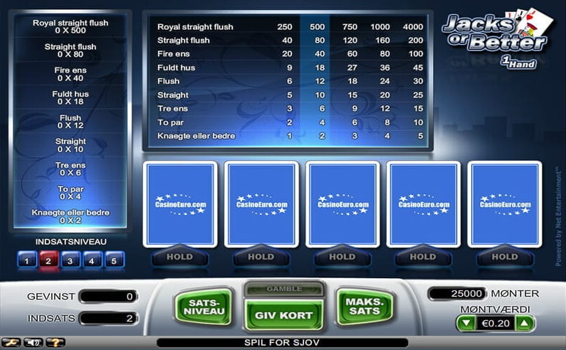 Jacks Or Better er video poker, n?r det er allerbedst, og niveauet n?s d?rligt h?jere, end hvad du rammer her online