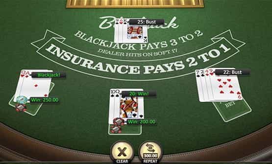 Single Deck Blackjack gameplay.