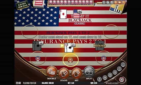 Trump It Blackjack gameplay view.