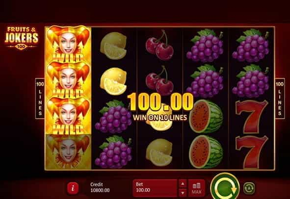 Gameplay of Fruits & Jokers: 100 Lines slot online.